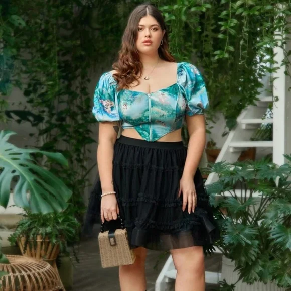 SHEIN 2XL Asymmetrical Angel Blue Zipper Crop Top - Picture 6 of 9